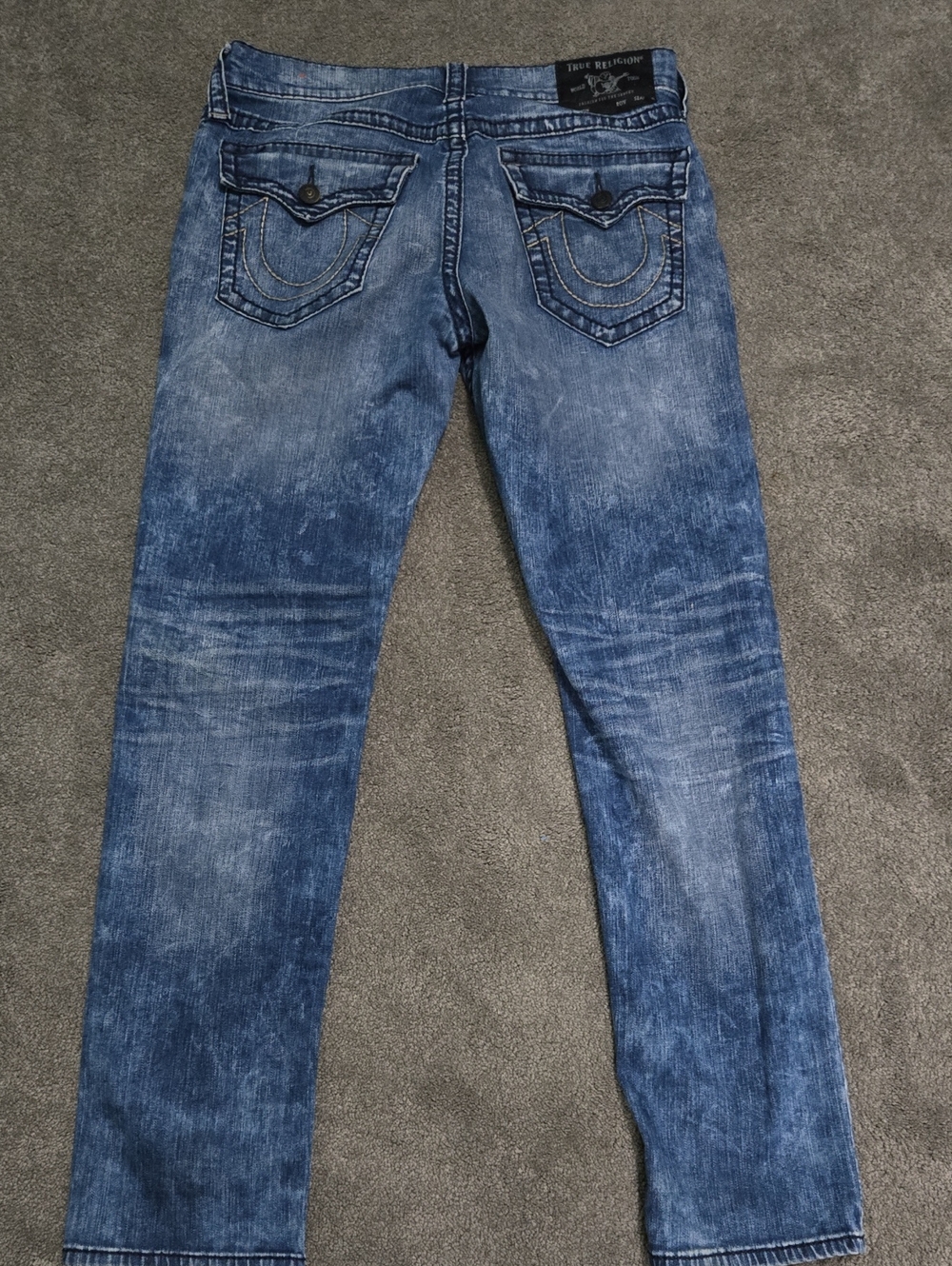 True Religion Men’s Faded Blue Slim Distressed Jeans